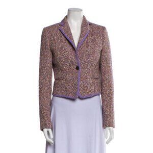 Valentino Authentic Purple Brown Ivory Tweed Long Sleeve Blazer Jacket 42 6 S
